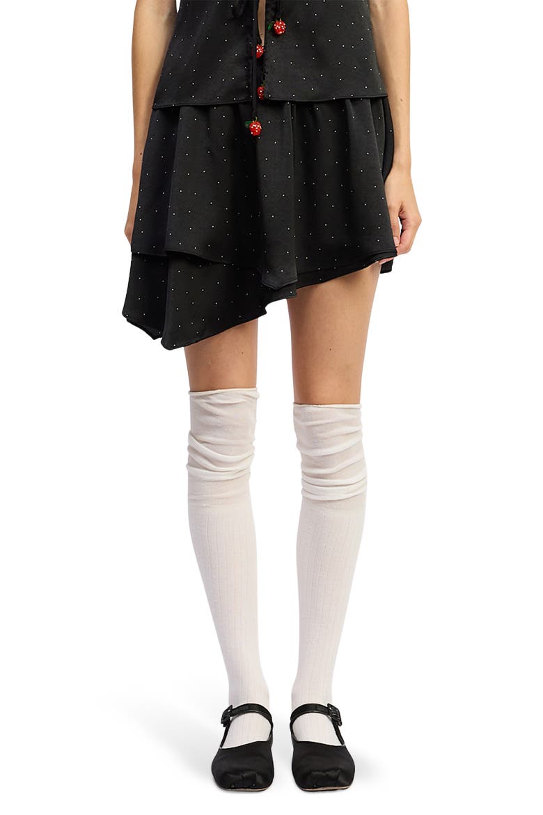 Tegan Dot Asymmetric Miniskirt, Main, color, BLACK IVORY