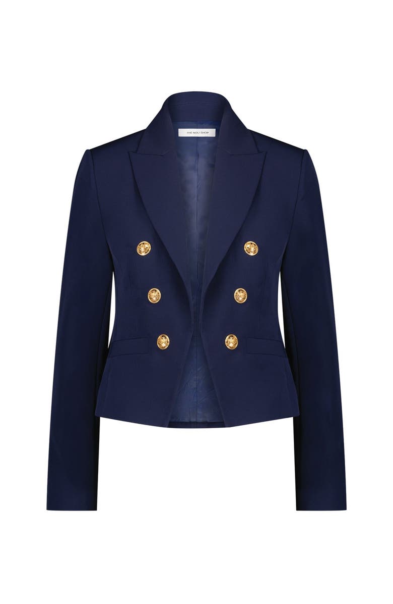 The Noli Shop Gabrielle Tweed Double Breasted Blazer, Alternate, color, Navy