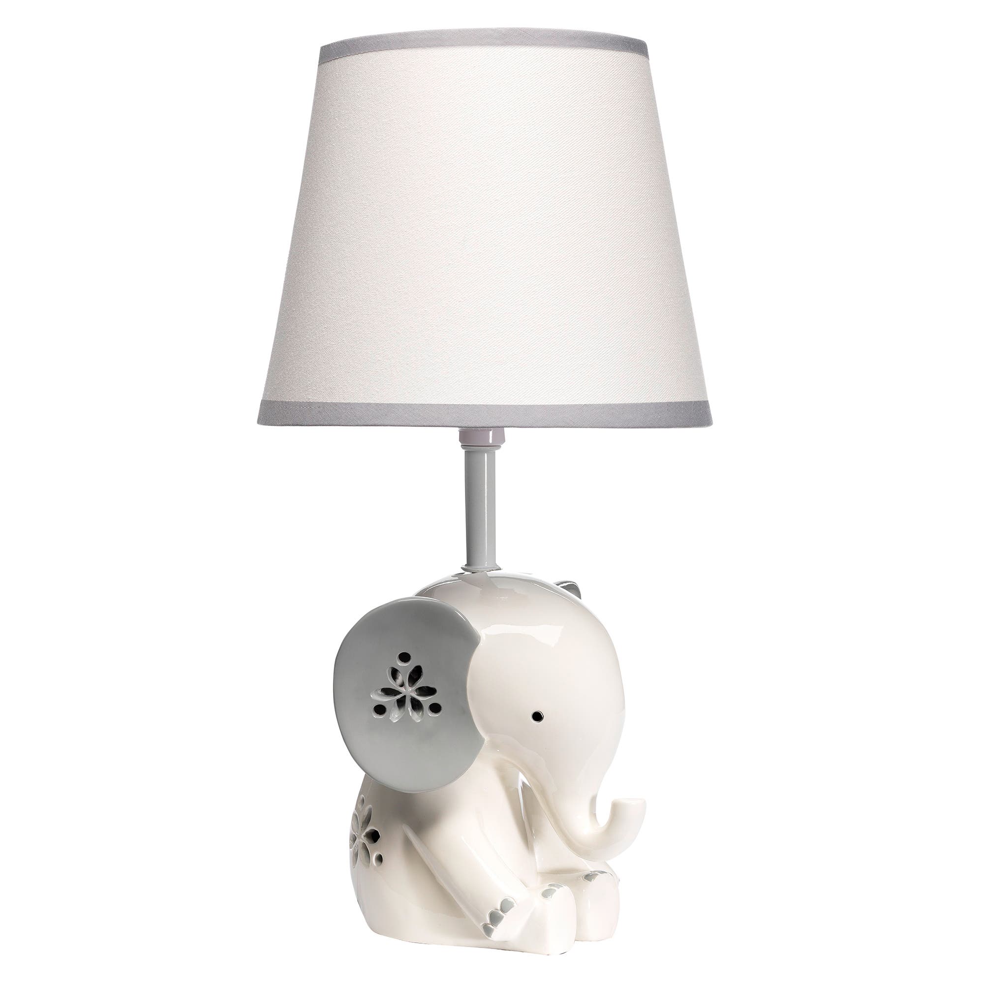 Lambs & Ivy Happy Jungle Elephant Nursery Lamp with Shade & Bulb in White 