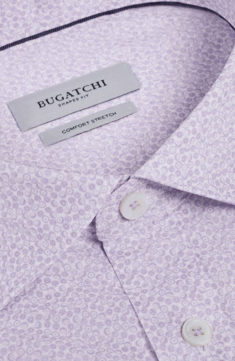 Bugatchi Axel Shaped Fit Geo Print Stretch Cotton Button-Up Shirt, Alternate, color, Lilac