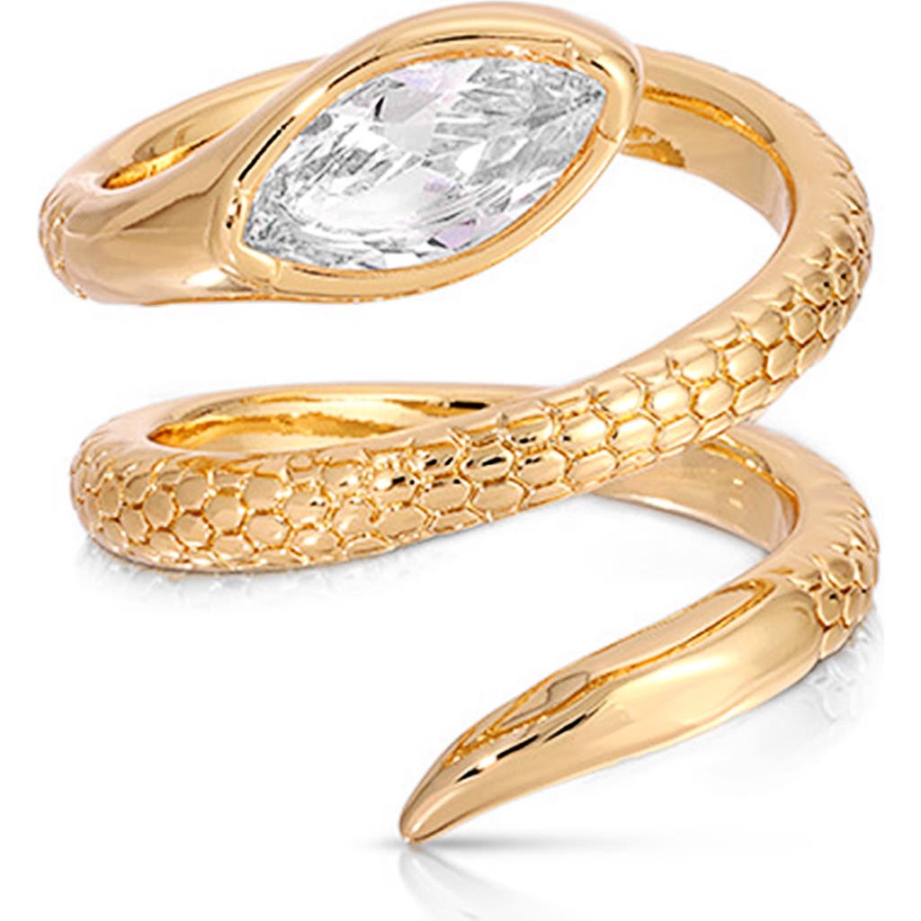 Ettika Marquise Cubic Zirconia Coiled Snake Ring In 18k Gold Plated In Gold