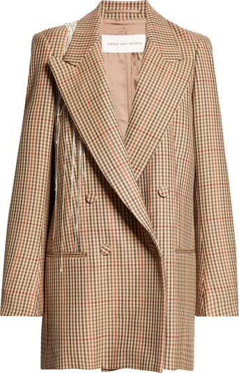 関税/送料込★DRIES VAN NOTEN★Blink check wool oversize jack Dries Van Noten Blink Gingham Crystal Fringe Wool Blazer