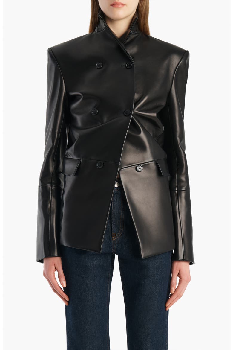 Rolo Double Breasted Lambskin Leather Jacket, Main, color, BLACK