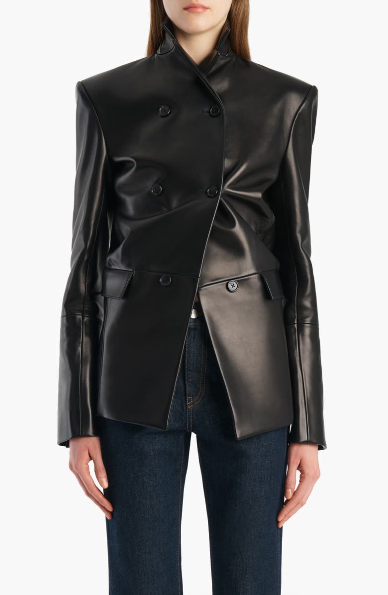 Khaite Rolo Double Breasted Lambskin Leather Jacket, Main, color, Black