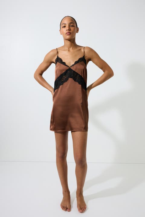 Lace-Trimmed Satin Nightgown