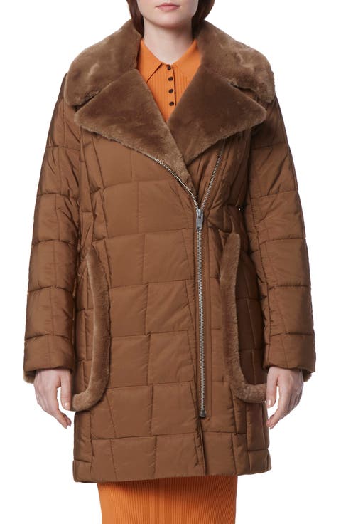 Astor Quilted Faux Shearling Trim Coat