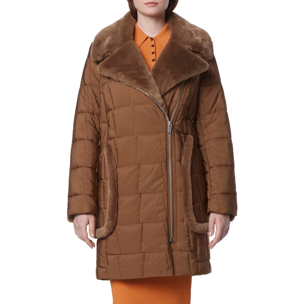 Andrew Marc Astor Quilted Faux Shearling Trim Coat in Sepia  product