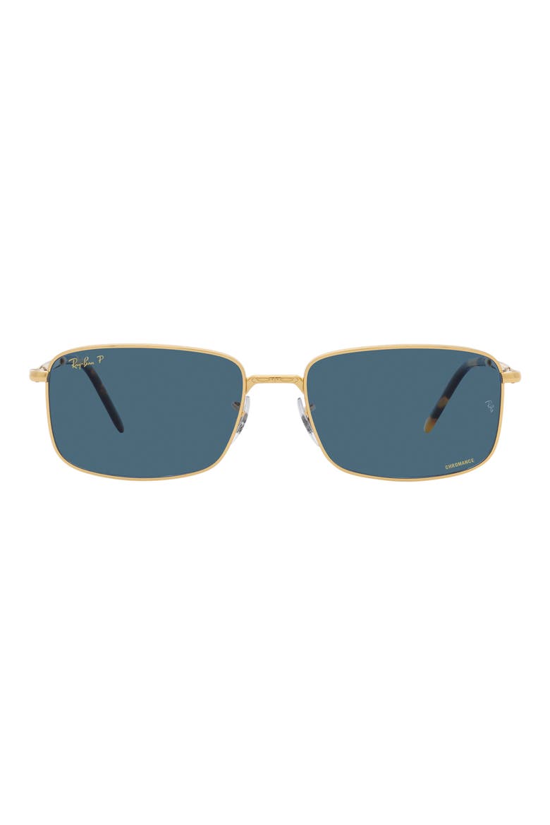 60mm Polarized Rectangular Sunglasses, Main, color, POLAR BLUE