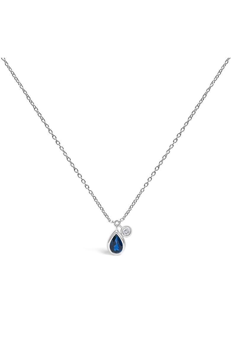 14K White Gold Pear Blue Sapphire and Diamond Charm Pendant Necklace, Main, color, White