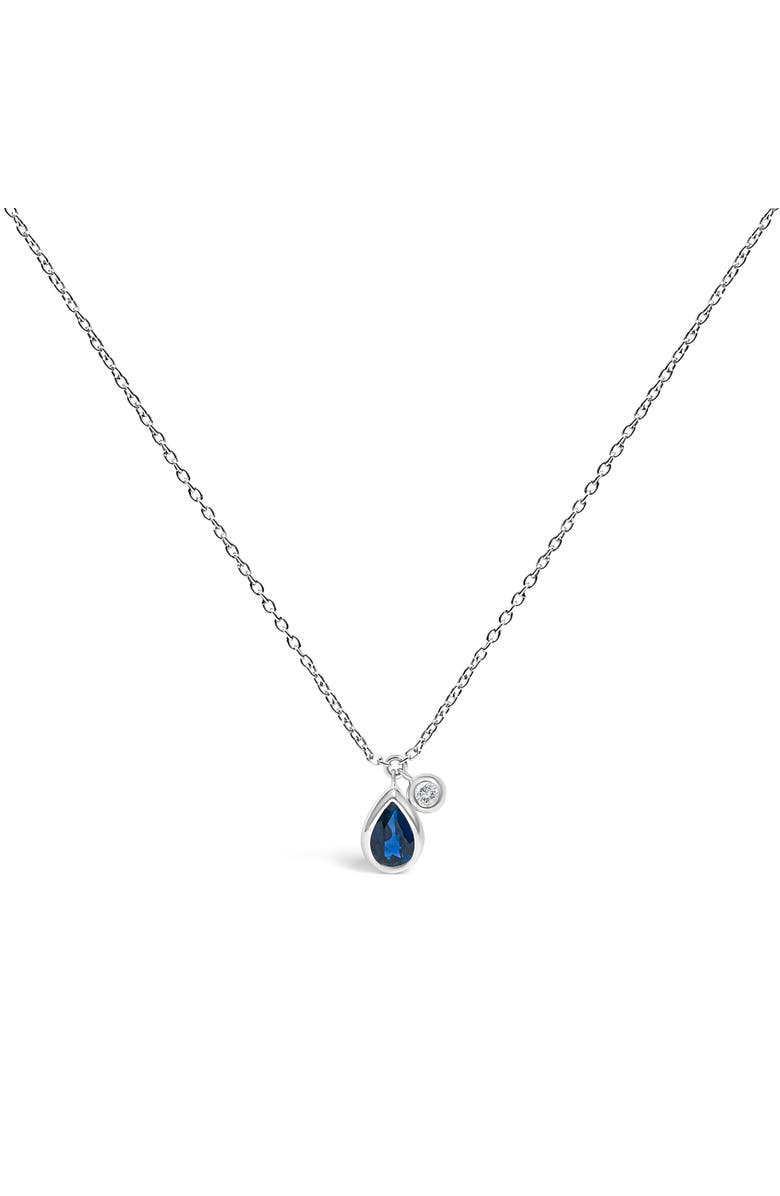 Haus of Brilliance 14K White Gold Pear Blue Sapphire and Diamond Charm Pendant Necklace, Main, color, White