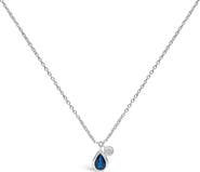 Haus of Brilliance 14K White Gold Pear Blue Sapphire and Diamond Charm Pendant Necklace