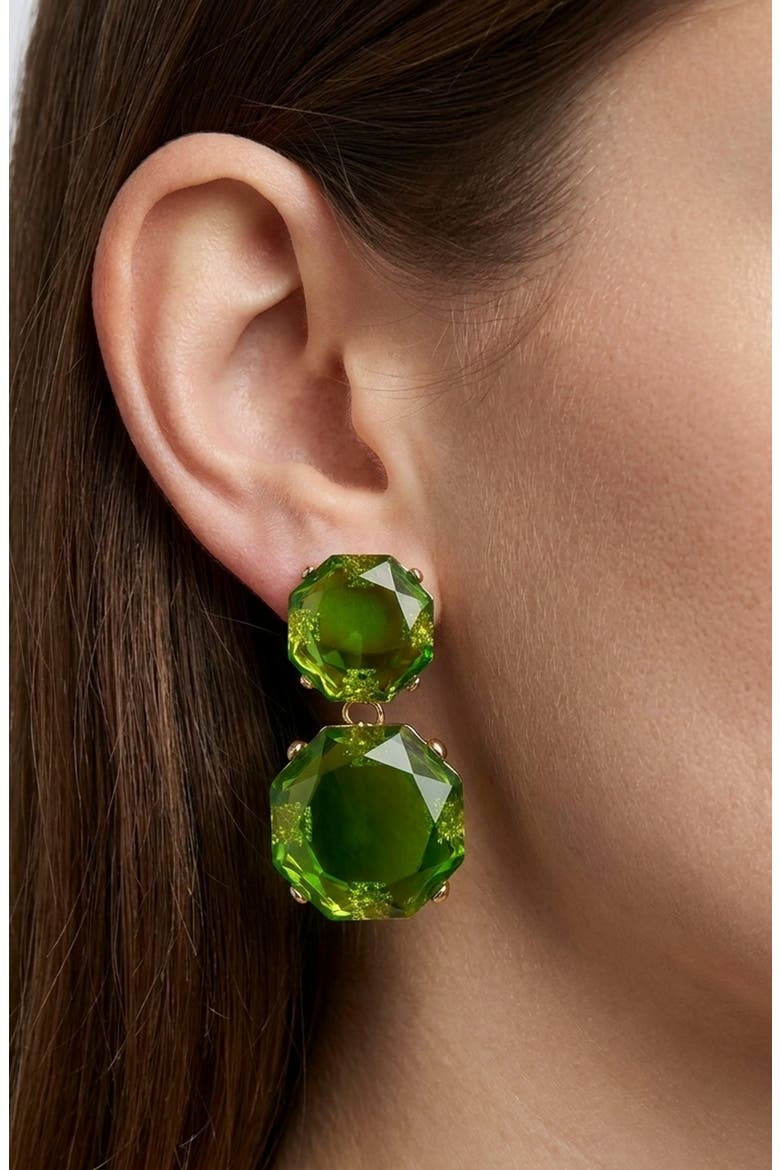 Faceted Double Drop Statement Earrings, Main, color, GREEN/ GOLD