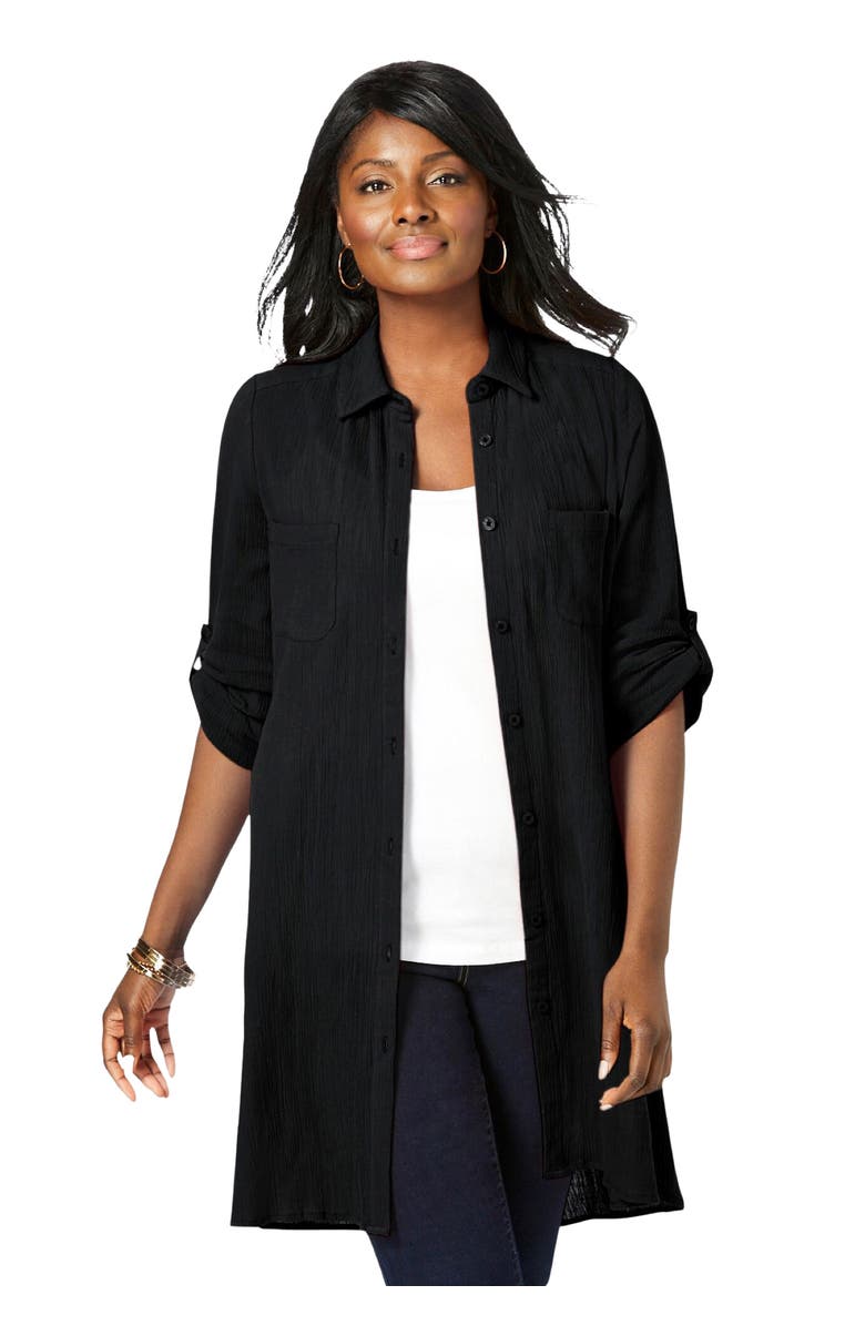 Jessica London Gauze Mega Tunic, Main, color, Black