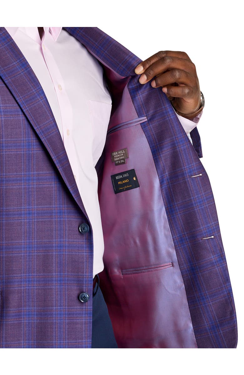 Oak Hill Premium by DXL Big & Tall Bright Plaid Sport Coat, Alternate, color, Plum