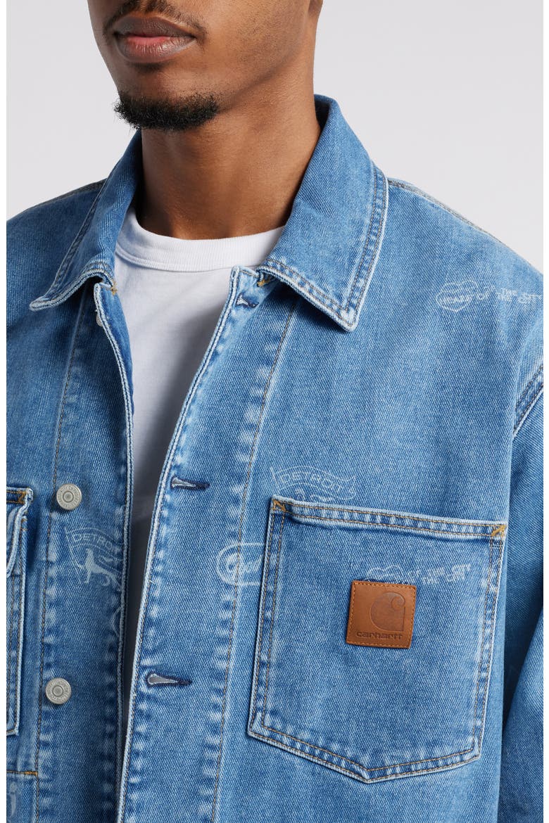 Stamp Print Denim Chore Coat, Alternate, color, STAMP PRINT BLUE BLEACHED