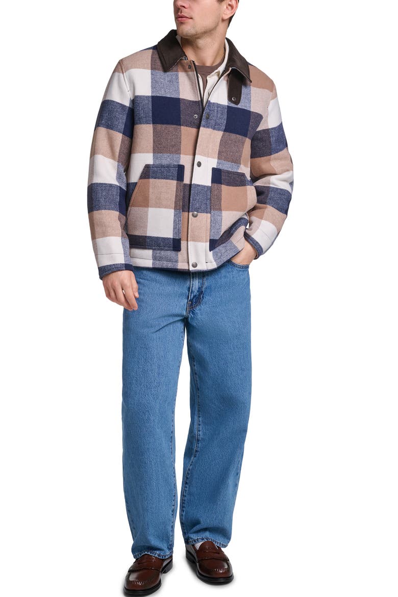 Corduroy Collar Barn Jacket, Alternate, color, TAN/ NAVY PLAID