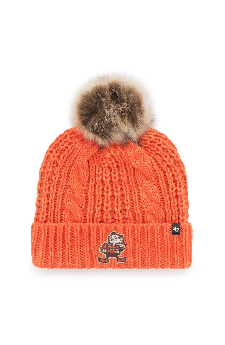 '47 Women's '47 Orange Cleveland Browns Brownie The Elf Logo Meeko Cuffed Knit Hat with Pom, Main, color,