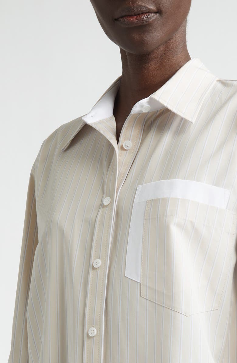 Lafayette 148 New York Stripe Oversize Cotton Poplin Button-Up Shirt, Alternate, color, Oatmeal Multi