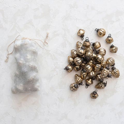 Embossed Mercury Glass Ornaments in Muslin Bag, Set of 36