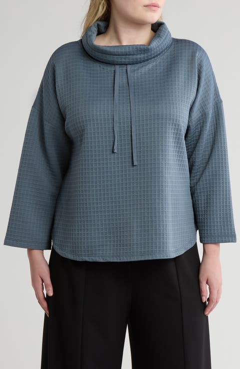 Cowl Neck Soft Waffle Knit Top (Plus)