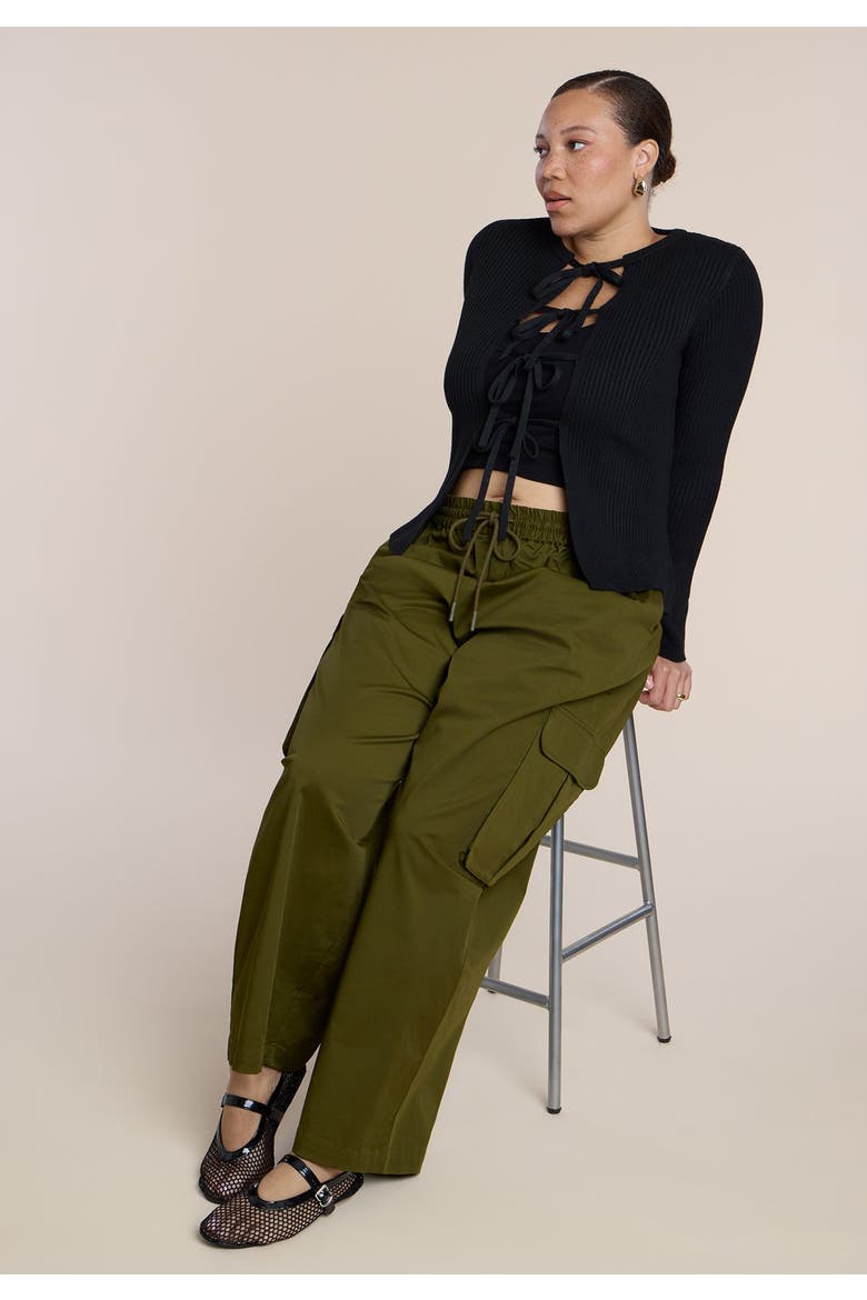 Tie Front Cardigan, Alternate, color, BLACK