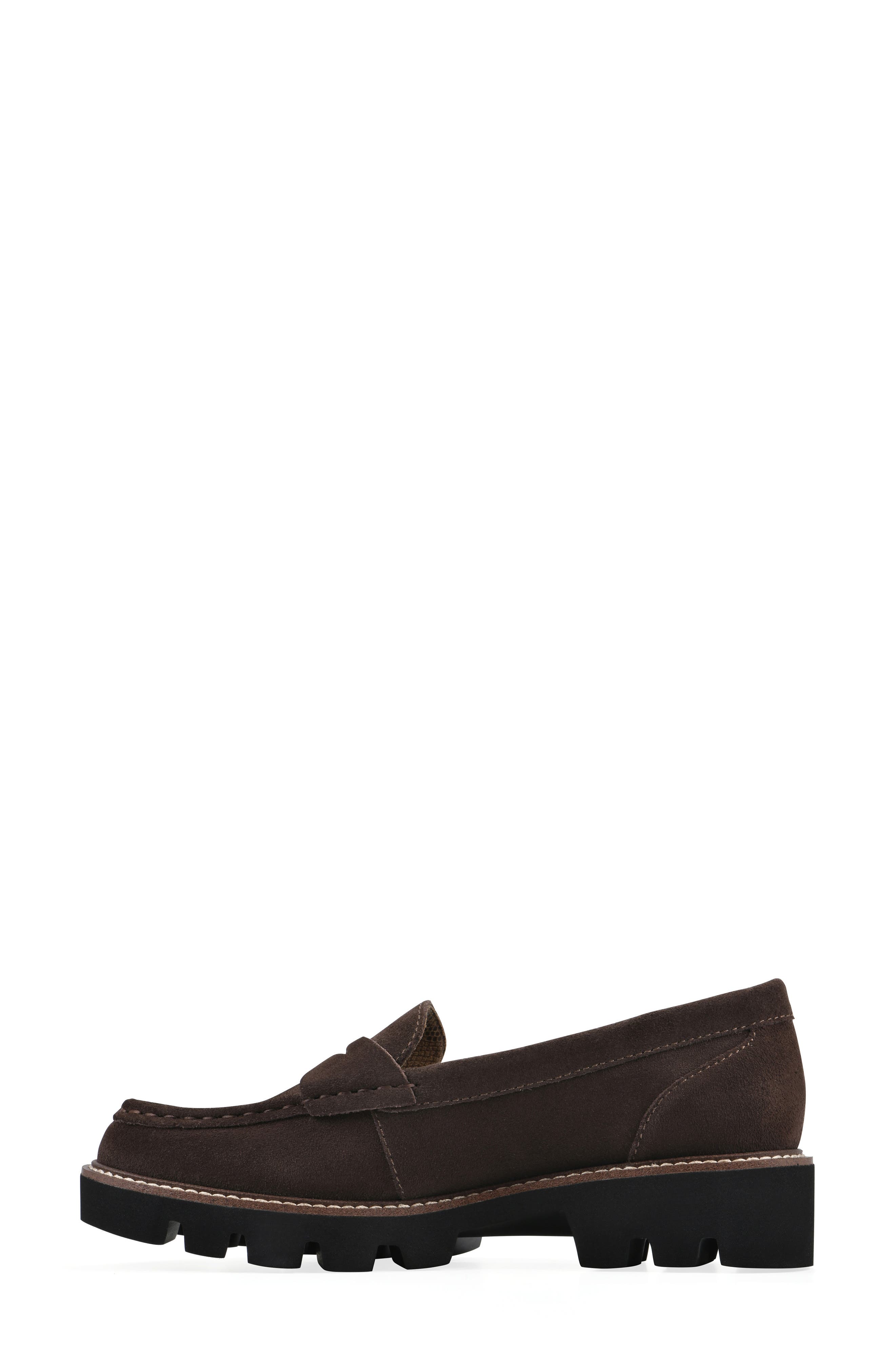 Gunner Lug Sole Platform Penny Loafer, Alternate, color, COCO BROWN / SUEDE