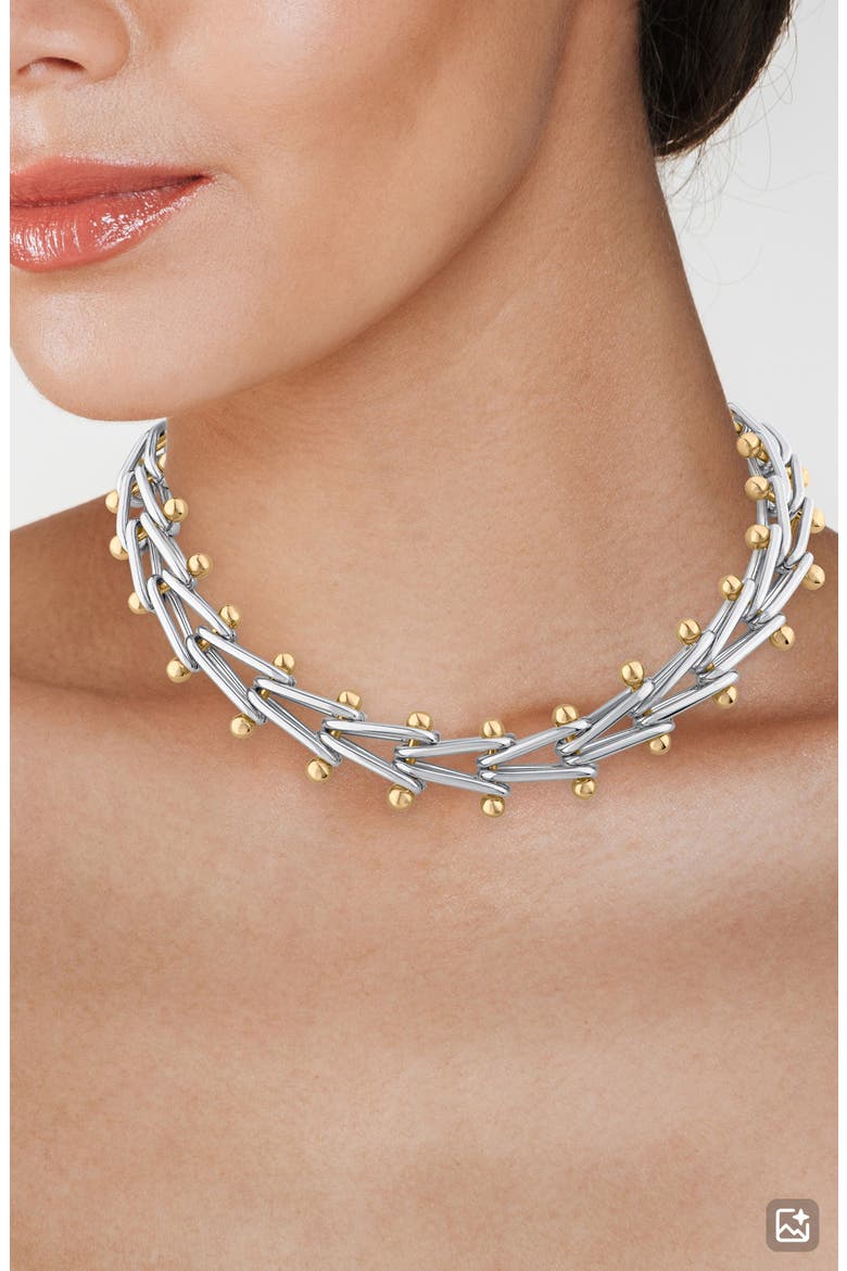 Two-Tone V-Link Collar Necklace (Nordstrom Exclusive), Alternate, color, GOLD/ SILVER