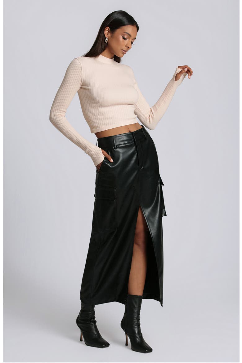 Faux Leather Cargo Maxi Skirt, Alternate, color, BLACK