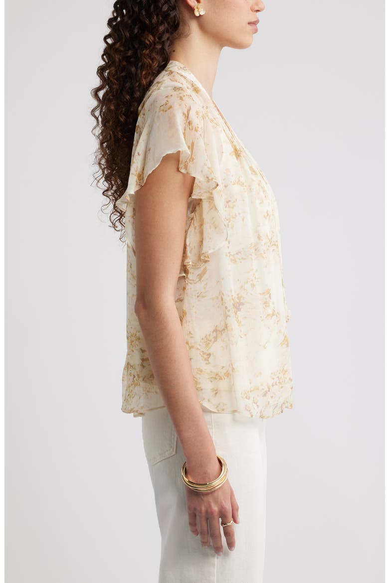 Flutter Sleeve Crinkle Chiffon Top, Alternate, color, IVORY- GOLD SOLY FLORAL