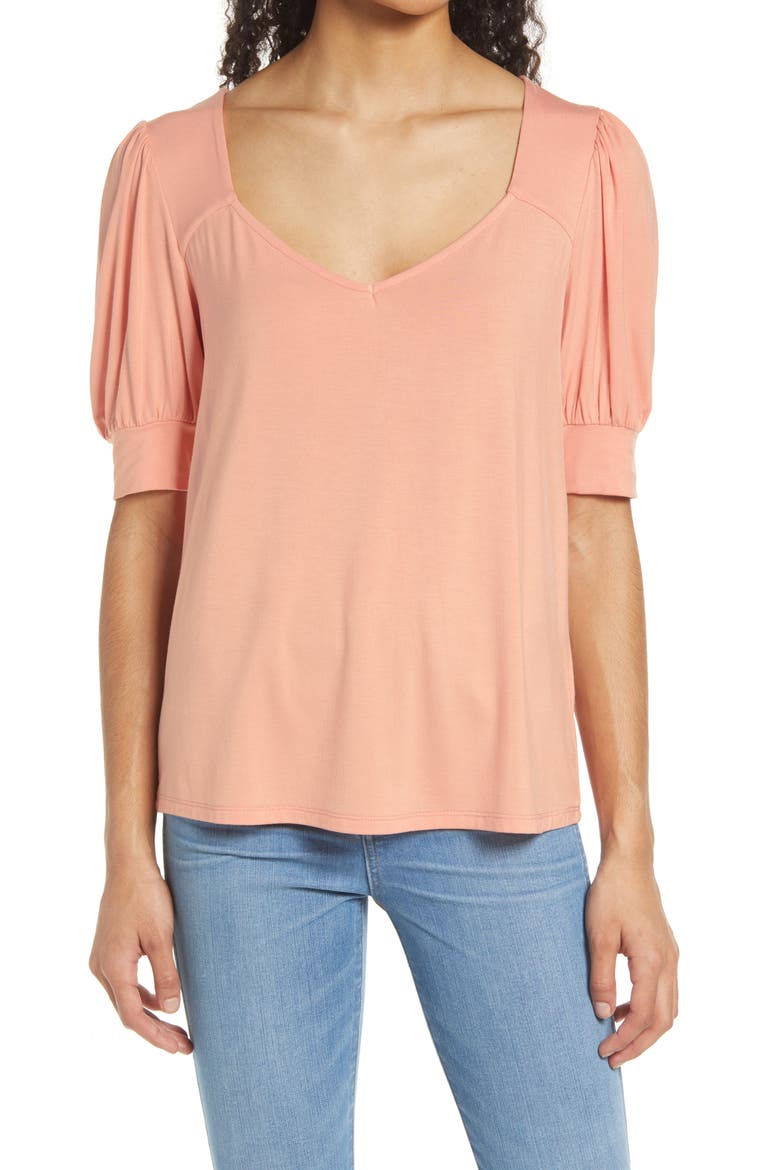 Sweetheart Neck Knit Top, Main, color, PEACH