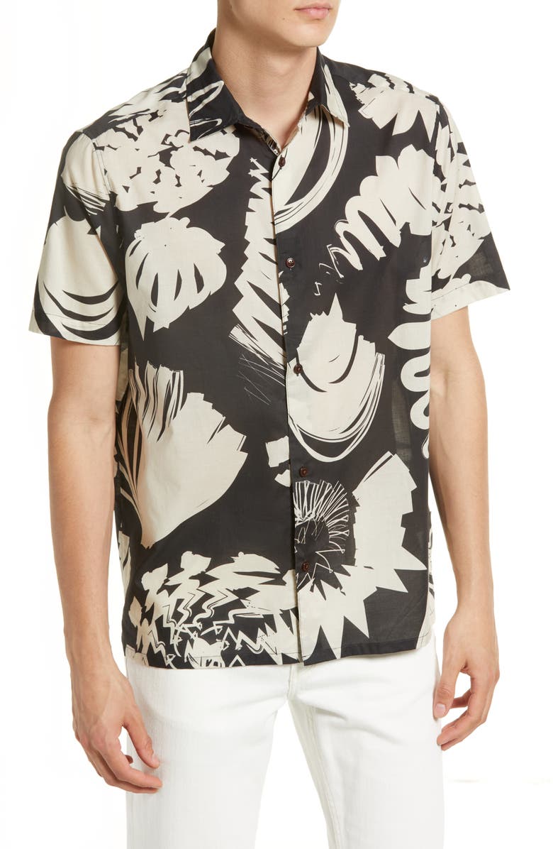 Ted Baker London Velmere Shell Print Short Sleeve Button-Up Shirt, Main, color, 