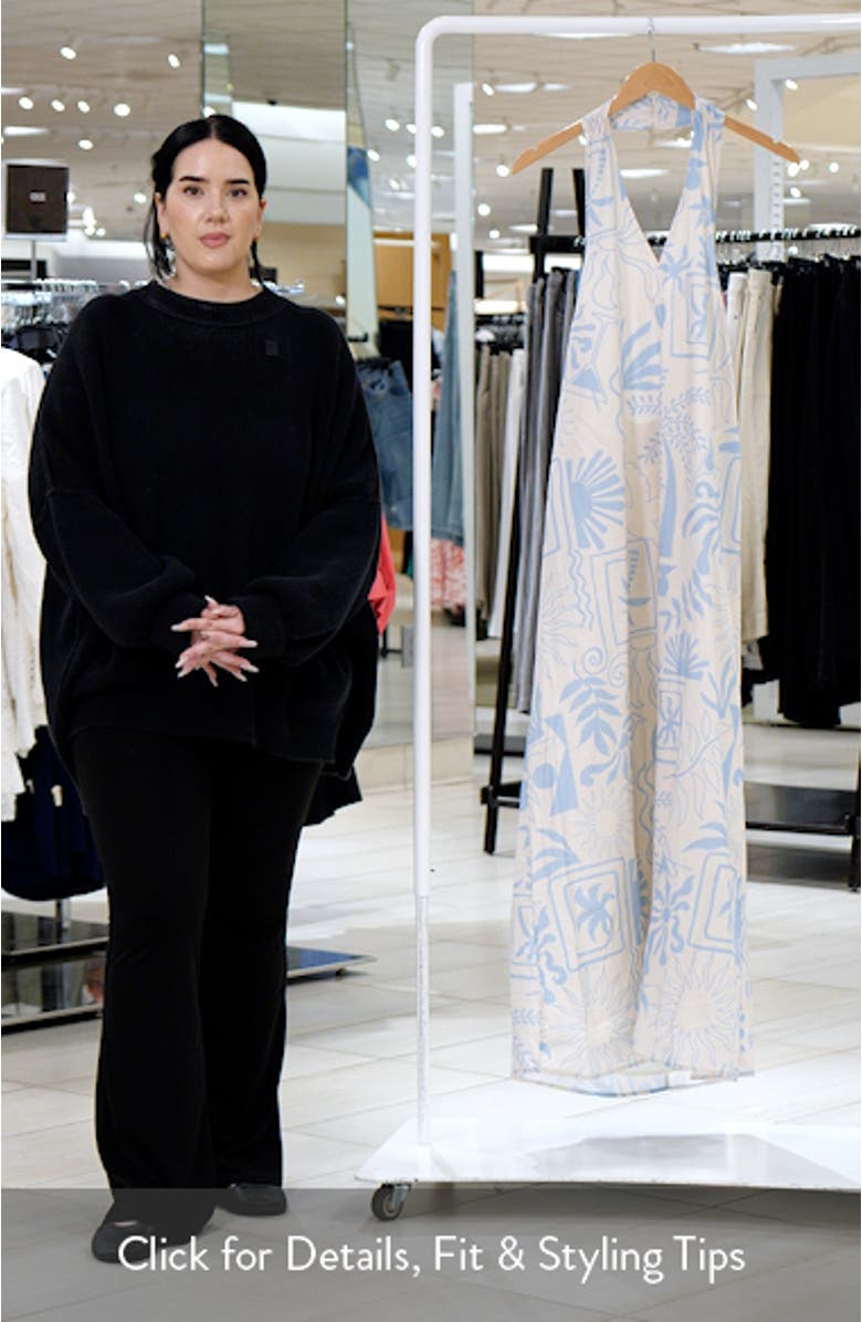 Naida Mixed Print Cotton Halter Maxi Dress, sales video thumbnail