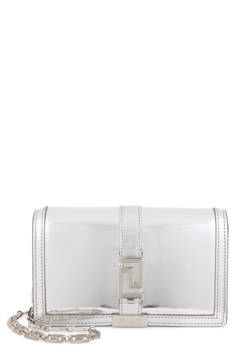 Greca Metallic Leather Wallet on a Chain