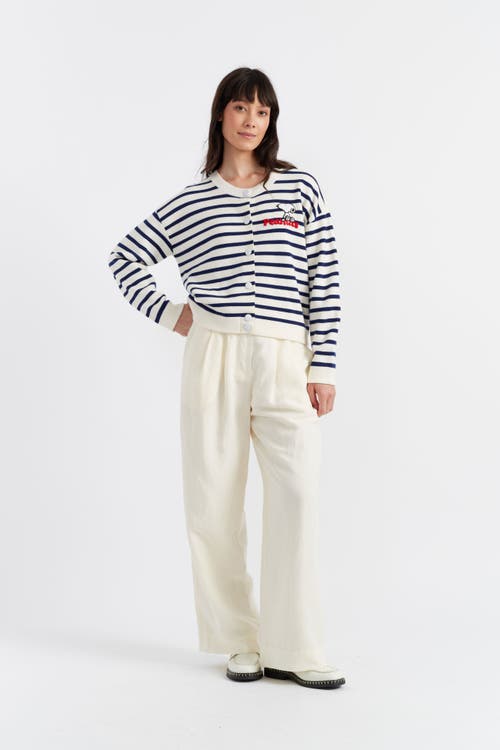 Chinti & Parker X Peanuts Cardigan Mit Snoopy-applikation In Cream/admiral Blue