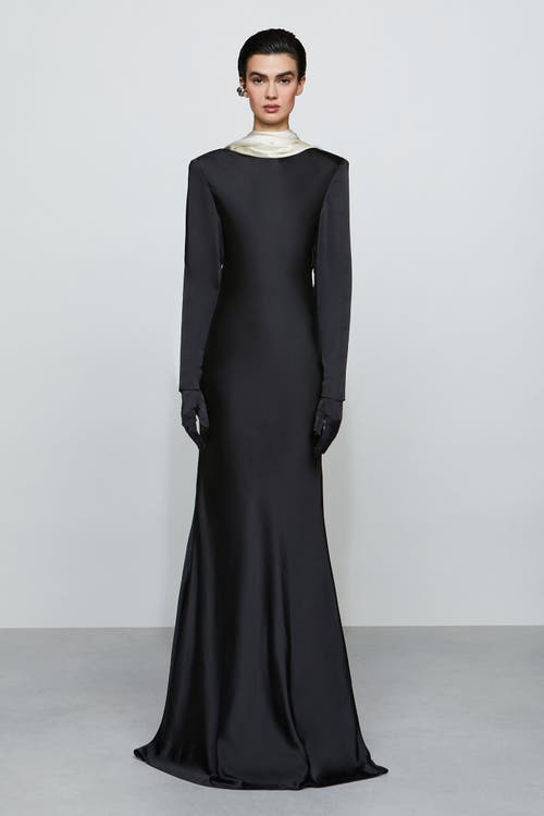 Et Ochs Allegra Draped Low-back Charmeuse Gown In Black