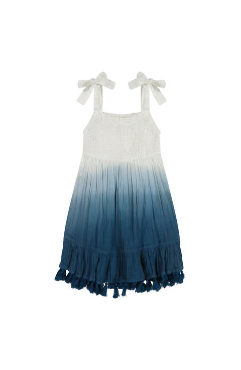 Maya Girl's Shoulder Tie Sundress Blue Ombre