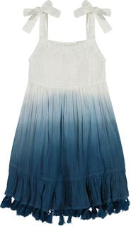 Mer St. Barth Maya Girl's Shoulder Tie Sundress Blue Ombre