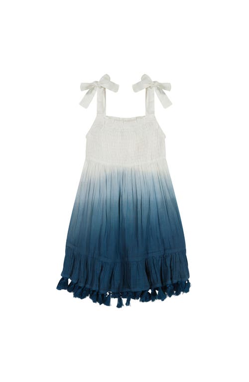 Mer St. Barth Maya Girl's Shoulder Tie Sundress Blue Ombre In Blue