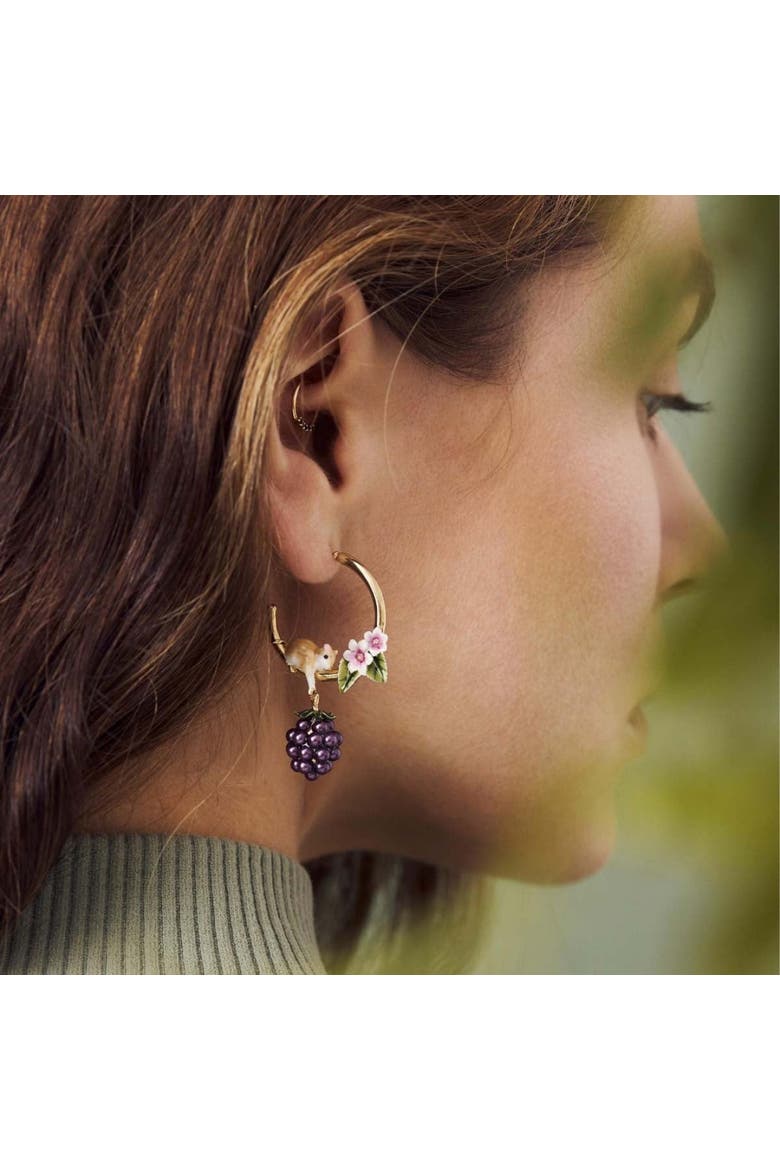 Blackberry & Mouse Hoop Earrings, Alternate, color, Blackberry & Mouse