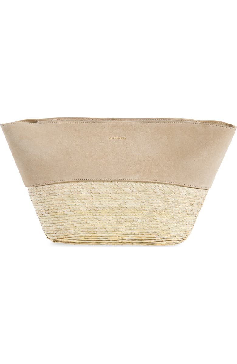 Altuzarra Suede & Palm Straw Basket Clutch, Main, color, Cappuccino