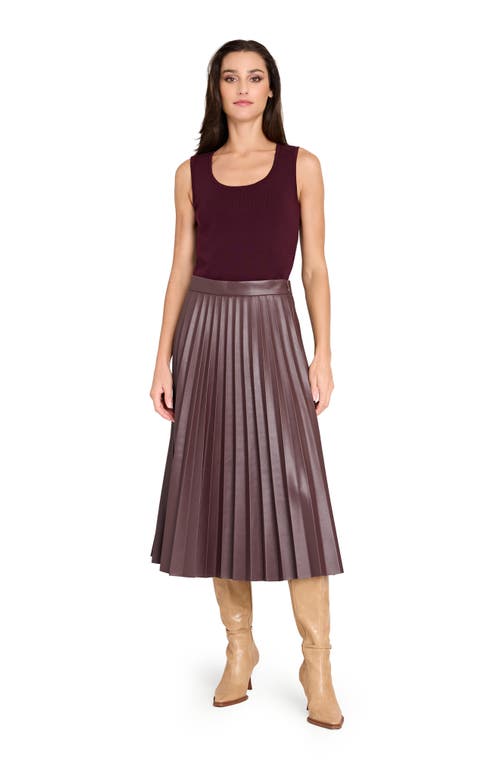 Tahari Asl Pleated Faux Leather Midi Skirt In Burgundy