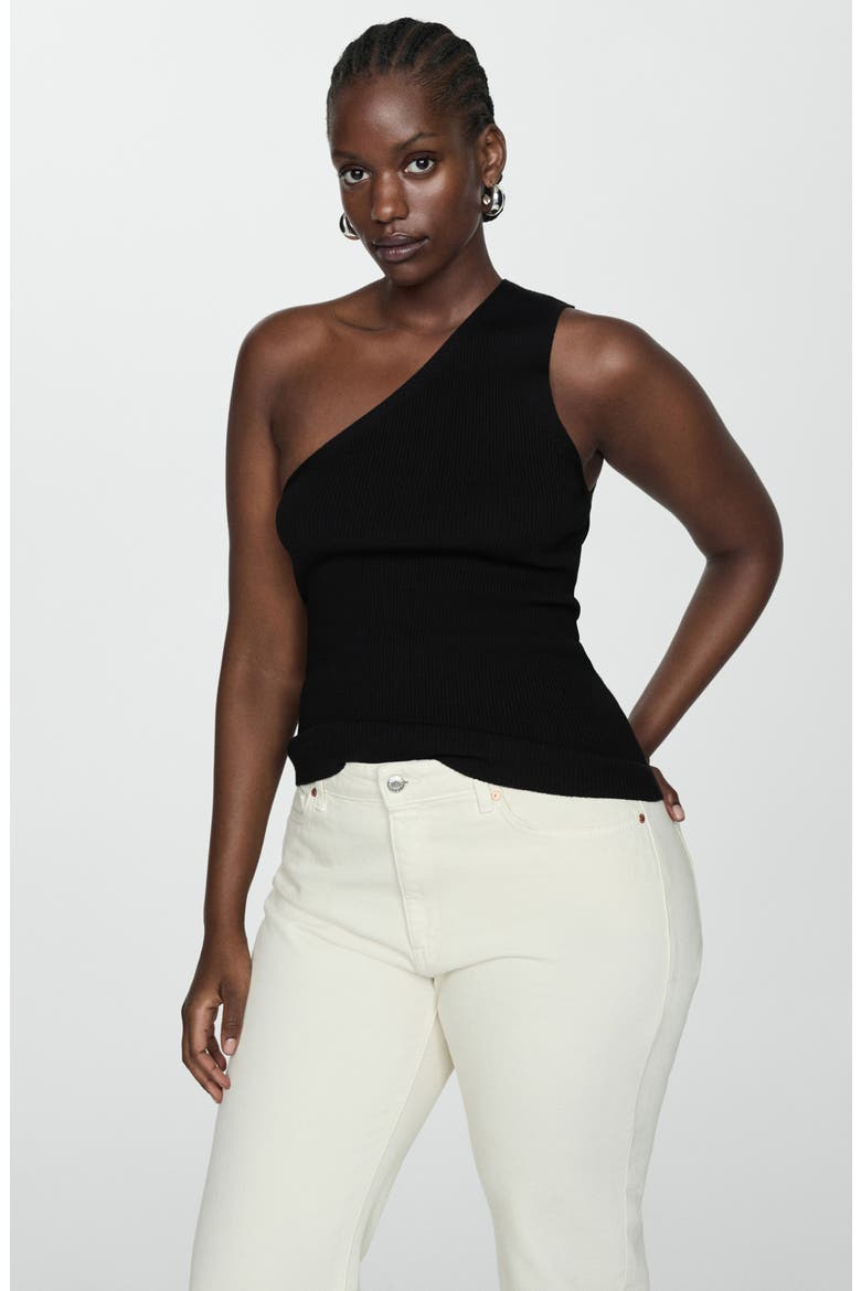 Rib One-Shoulder Top, Alternate, color, BLACK