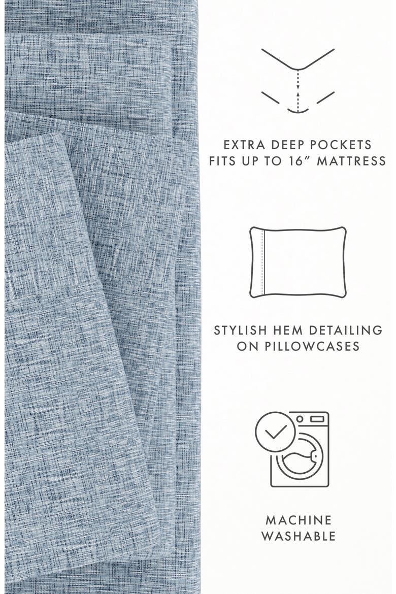 HOME SPUN Premium Ultra Soft Chambray Style Pattern 4-Piece Bed Sheets Set, Alternate, color, LIGHT BLUE
