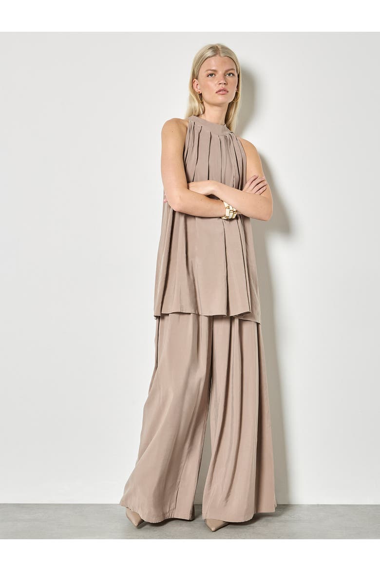 Pleat Detail Super Wide Trouser, Alternate, color, Stone