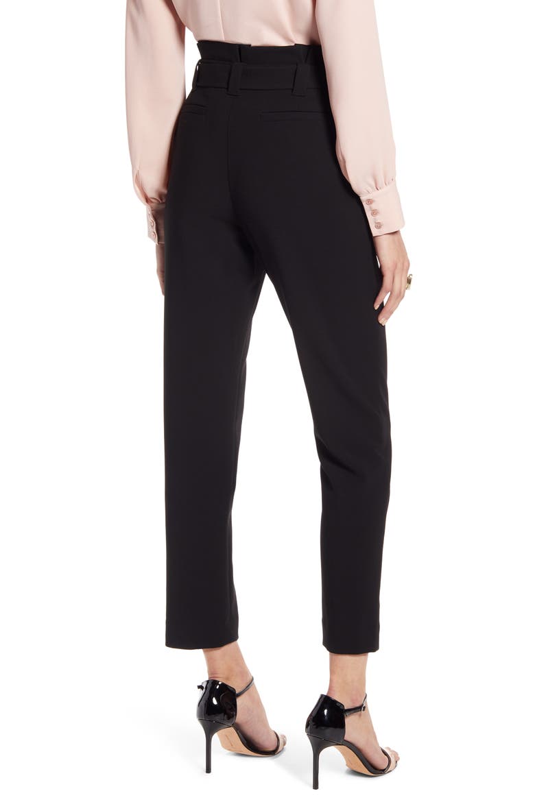 Paperbag Waist Twill Pants, Alternate, color, BLACK