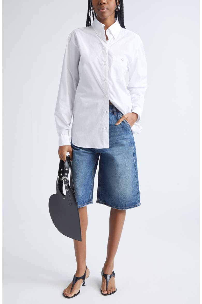 Boyfriend Logo Cotton Button-Down Shirt, Alternate, color, WHITE