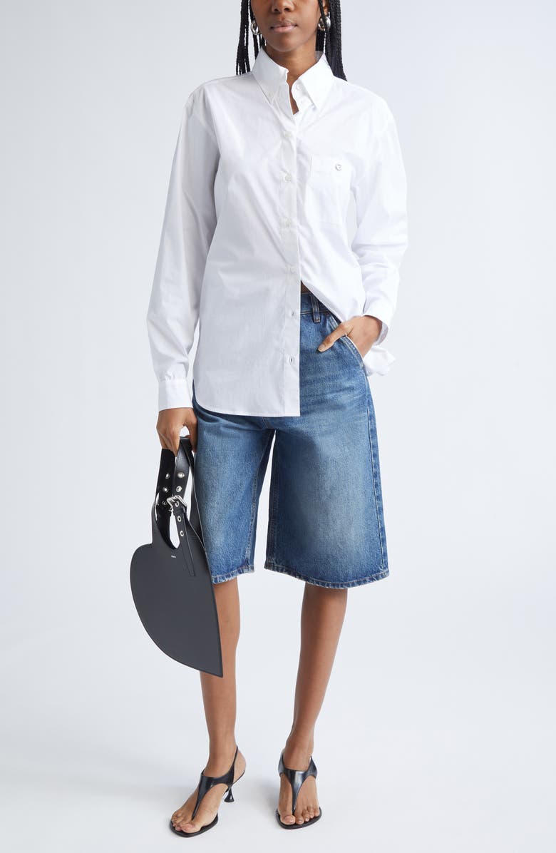 Coperni Boyfriend Logo Cotton Button-Down Shirt, Alternate, color, White