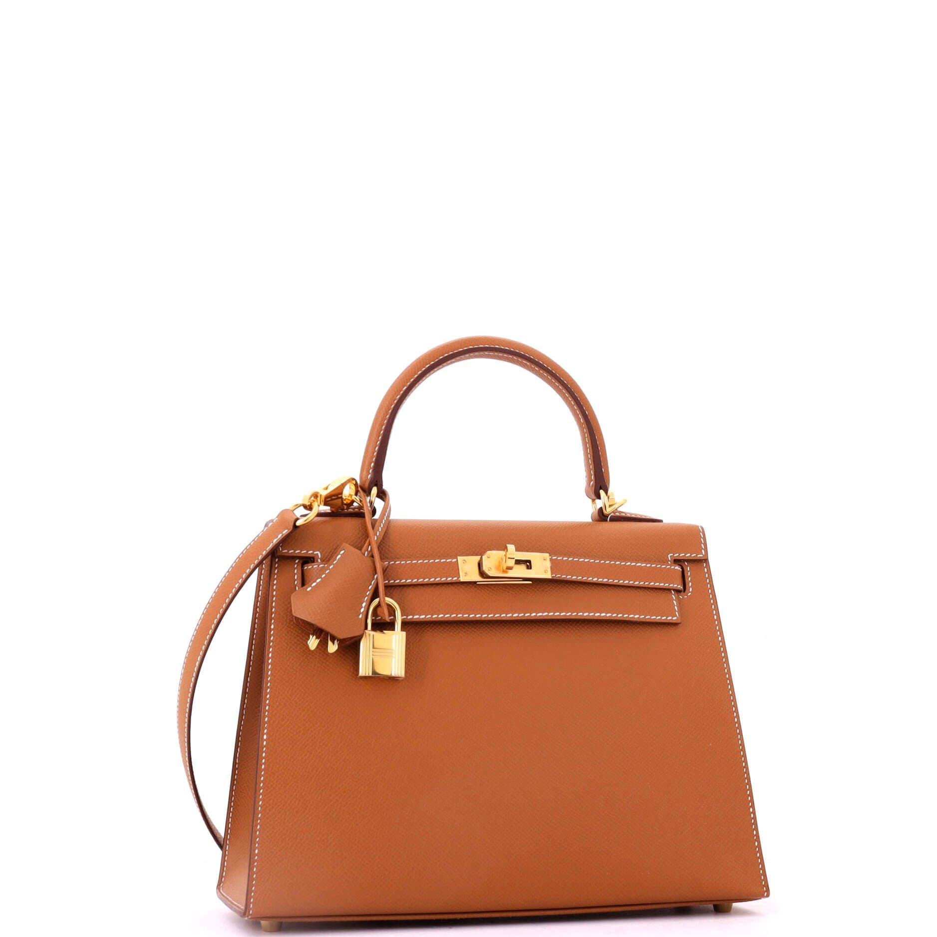 Pre-Owned Hermes Kelly Handbag Brown Epsom with Gold Hardware 25, Alternate, color, Gold