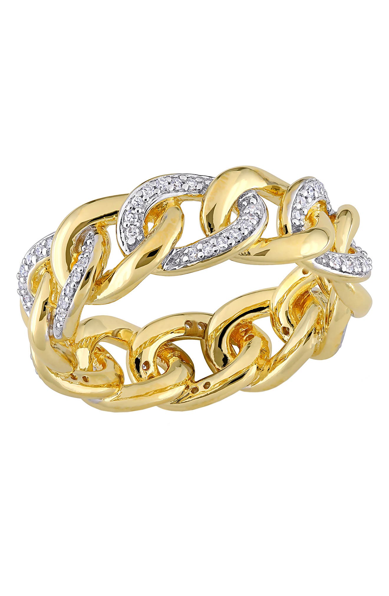 DELMAR 18K Yellow Gold Plated Sterling Silver Diamond Link Ring - 0.25 ctw.