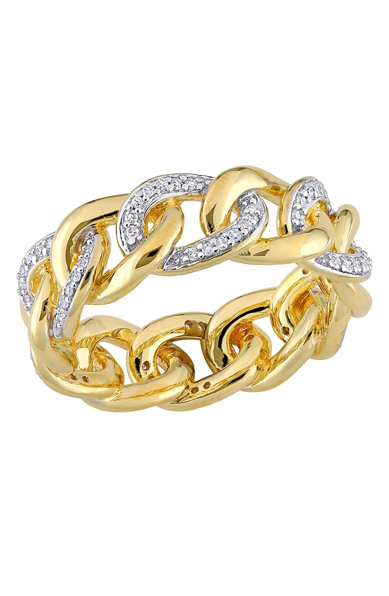 DELMAR 18K Yellow Gold Plated Sterling Silver Diamond Link Ring - 0.25 ctw., Main, color, Yellow